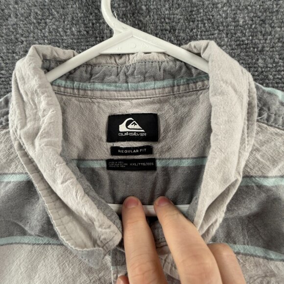 Quiksilver Gray White 2XL Striped Cotton Polyester Short Sleeve Men Surf Pocket - Picture 8 of 11